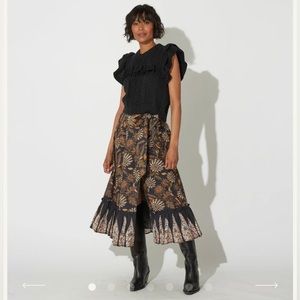Cleobella Black and Brown Floral Midi Skirt